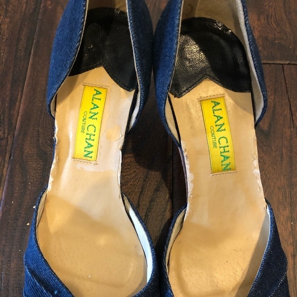 Alan Chan Denim Blue Kitten Heels Size 37.5 - Picture 9 of 10